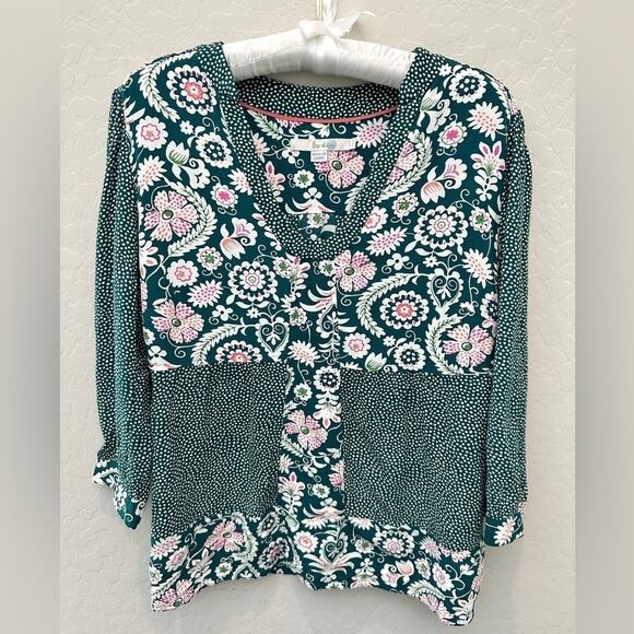 BODEN | Green Mixed Print Floral Polka Dot Print Blouse Viscose | Size 8 - Picture 1 of 7
